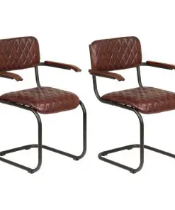 vidaXL Dining Chairs 2 pcs with Armrests Brown Real Leather