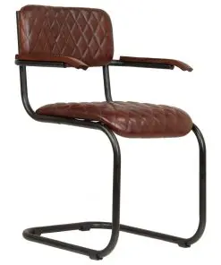 vidaXL Dining Chairs 2 pcs with Armrests Brown Real Leather