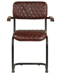 vidaXL Dining Chairs 2 pcs with Armrests Brown Real Leather