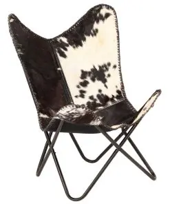 vidaXL Butterfly Chair Black and White Genuine Goat Leather