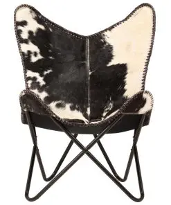 vidaXL Butterfly Chair Black and White Genuine Goat Leather