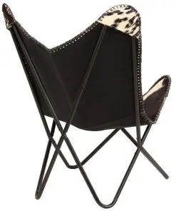 vidaXL Butterfly Chair Black and White Genuine Goat Leather