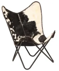 vidaXL Butterfly Chair Black and White Genuine Goat Leather
