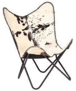 vidaXL Butterfly Chair Black and White Genuine Goat Leather