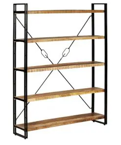 vidaXL 5-Tier Bookcase Solid Mango Wood and Steel 140x30x180 cm