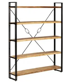 vidaXL 5-Tier Bookcase Solid Mango Wood and Steel 140x30x180 cm