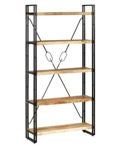 vidaXL 5-Tier Bookcase Solid Mango Wood and Steel 90x30x180 cm