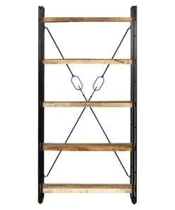 vidaXL 5-Tier Bookcase Solid Mango Wood and Steel 90x30x180 cm