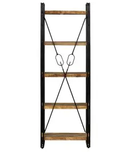 vidaXL 5-Tier Bookcase Solid Mango Wood and Steel 60x30x180 cm