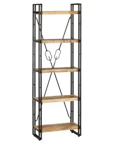 vidaXL 5-Tier Bookcase Solid Mango Wood and Steel 60x30x180 cm