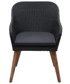 vidaXL Outdoor Chairs with Cushions 2 pcs Poly Rattan Black