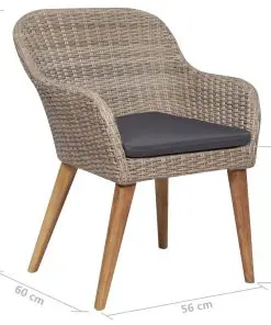 vidaXL Outdoor Chairs with Cushions 2 pcs Poly Rattan Brown