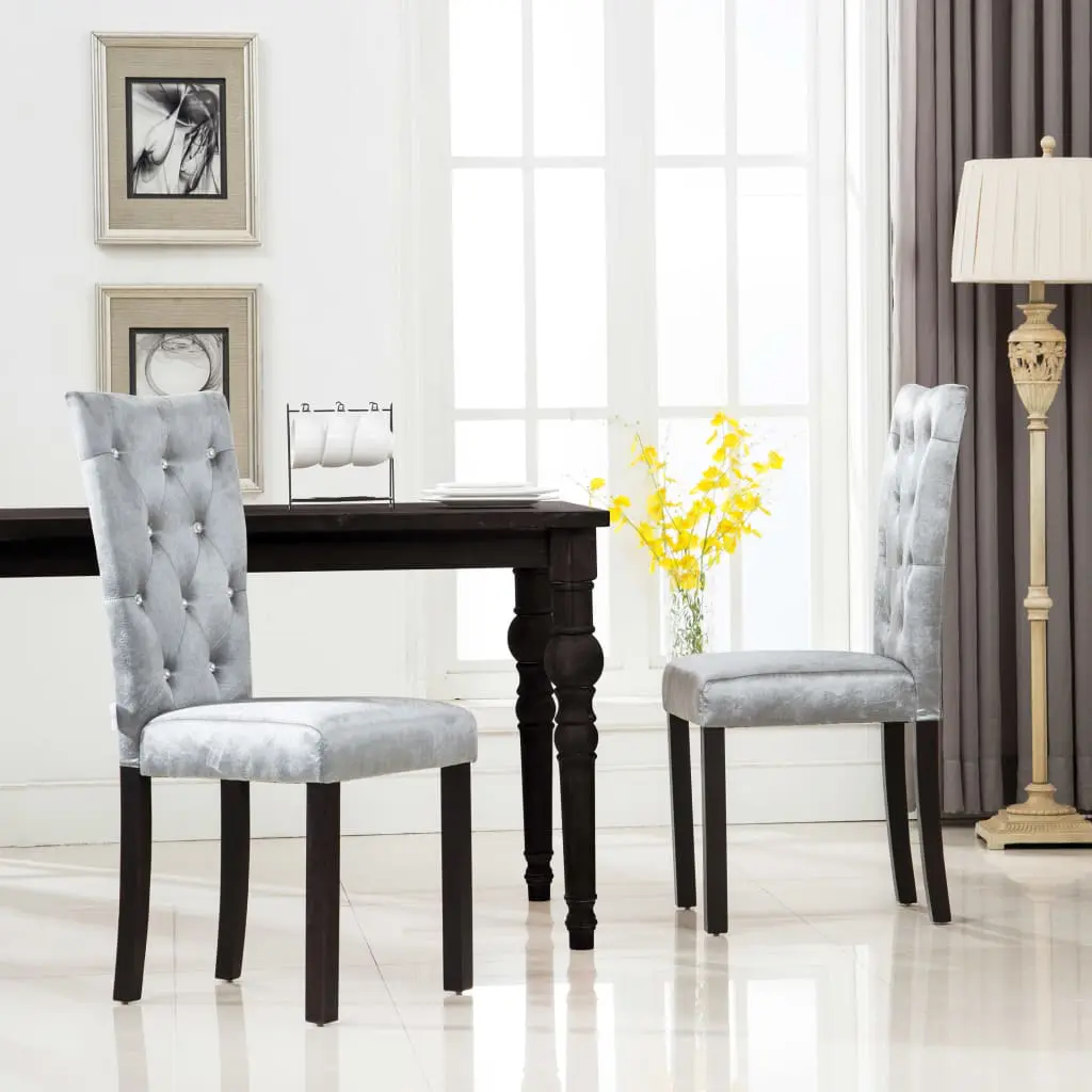 vidaXL Dining Chairs 2 pcs Silver Velvet