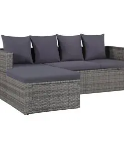 vidaXL 4 Piece Garden Lounge Set with Cushions Poly Rattan Grey