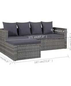 vidaXL 4 Piece Garden Lounge Set with Cushions Poly Rattan Grey