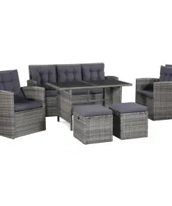 vidaXL 6 Piece Garden Lounge Set with Cushions Poly Rattan Grey