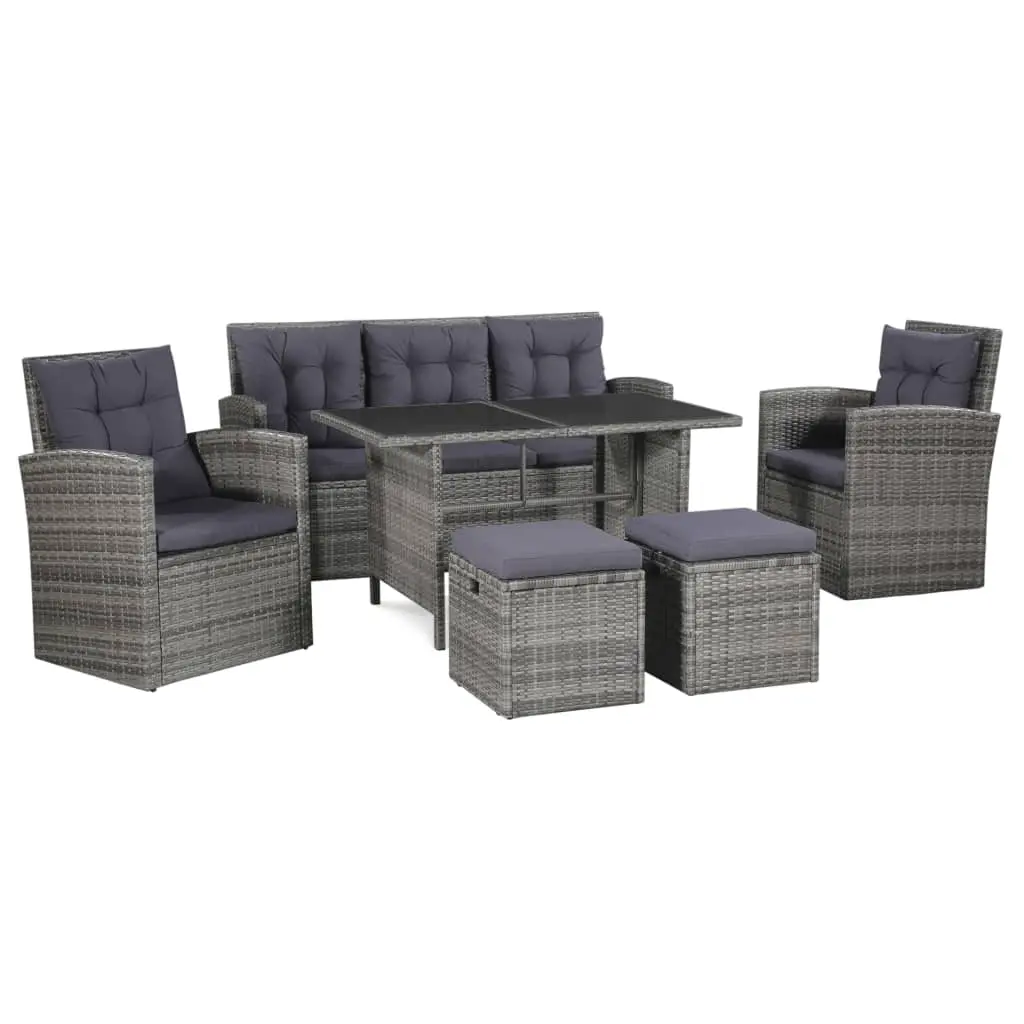 vidaXL 6 Piece Garden Lounge Set with Cushions Poly Rattan Grey