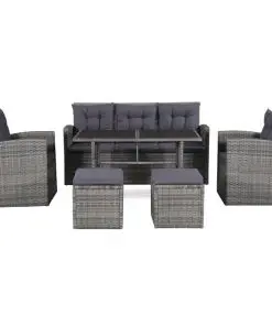 vidaXL 6 Piece Garden Lounge Set with Cushions Poly Rattan Grey