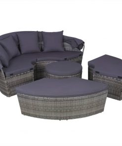 vidaXL 4 Piece Outdoor Lounge Set with Cushions Poly Rattan Grey