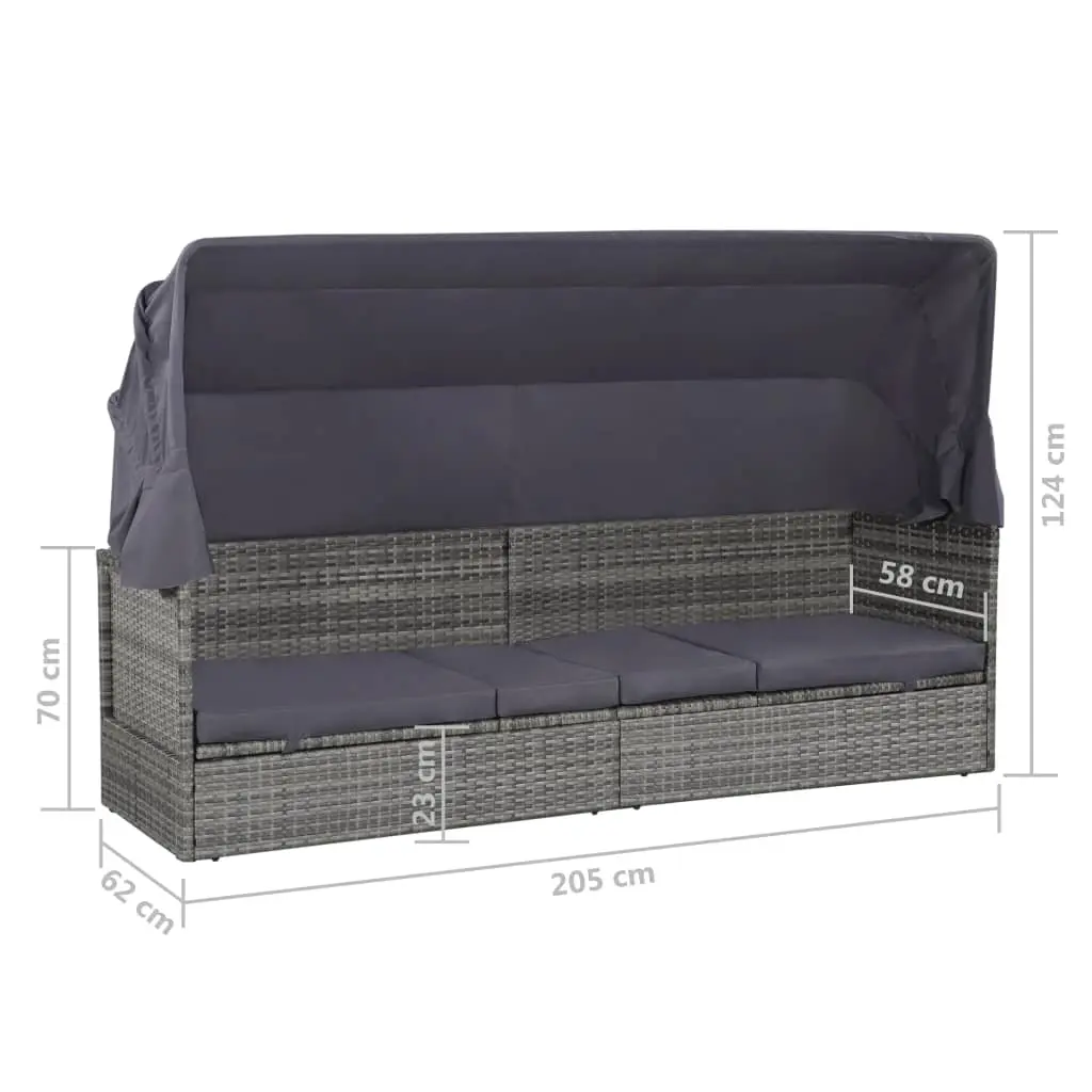 vidaXL Garden Bed with Canopy Grey 205×62 cm Poly Rattan