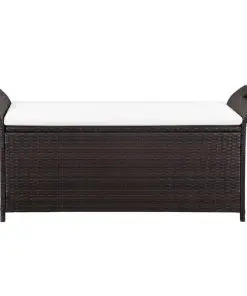 vidaXL Storage Bench with Cushion 138 cm Poly Rattan Brown
