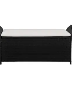 vidaXL Storage Bench with Cushion 138 cm Poly Rattan Black