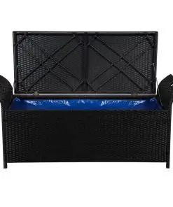 vidaXL Storage Bench with Cushion 138 cm Poly Rattan Black
