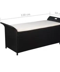 vidaXL Storage Bench with Cushion 138 cm Poly Rattan Black