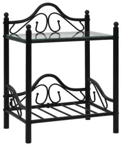 vidaXL Bedside Table Steel and Tempered Glass 45×30,5×60 cm Black