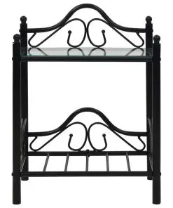 vidaXL Bedside Table Steel and Tempered Glass 45×30,5×60 cm Black