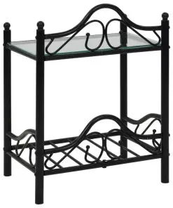vidaXL Bedside Table Steel and Tempered Glass 45×30,5×60 cm Black