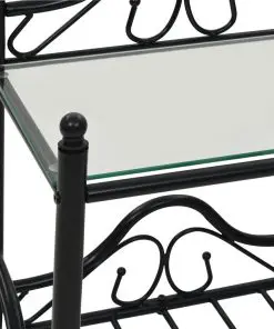 vidaXL Bedside Table Steel and Tempered Glass 45×30,5×60 cm Black