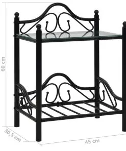 vidaXL Bedside Table Steel and Tempered Glass 45×30,5×60 cm Black