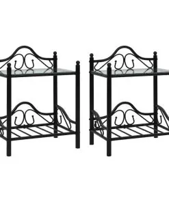 vidaXL Bedside Tables 2 pcs Steel and Tempered Glass 45×30,5×60 cm Black
