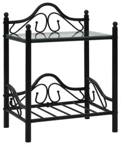 vidaXL Bedside Tables 2 pcs Steel and Tempered Glass 45×30,5×60 cm Black