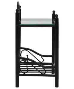 vidaXL Bedside Tables 2 pcs Steel and Tempered Glass 45×30,5×60 cm Black