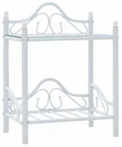 vidaXL Bedside Table Steel and Tempered Glass 45×30.5×60 cm White