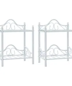 vidaXL Bedside Tables 2 pcs Steel and Tempered Glass 45×30.5×60 cm White