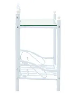 vidaXL Bedside Tables 2 pcs Steel and Tempered Glass 45×30.5×60 cm White