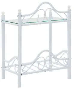 vidaXL Bedside Tables 2 pcs Steel and Tempered Glass 45×30.5×60 cm White