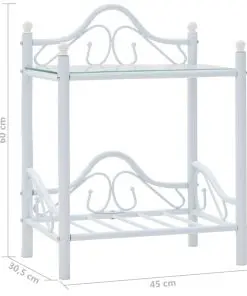 vidaXL Bedside Tables 2 pcs Steel and Tempered Glass 45×30.5×60 cm White