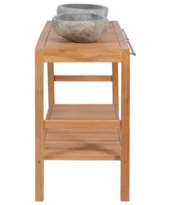 vidaXL Bathroom Vanity Cabinet Solid Teak with Riverstone Sinks