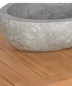 vidaXL Bathroom Vanity Cabinet Solid Teak with Riverstone Sinks