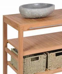 vidaXL Bathroom Vanity Cabinet Solid Teak with Riverstone Sinks