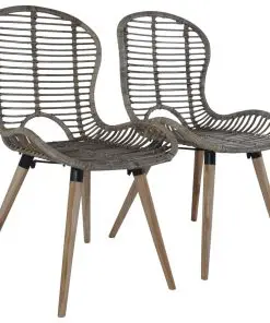 vidaXL Dining Chairs 2 pcs Brown Natural Rattan