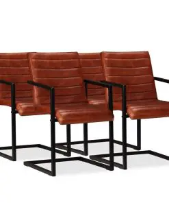vidaXL Dining Chairs 4 pcs Brown Real Leather