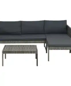 vidaXL 3 Piece Garden Lounge Set with Cushions Poly Rattan Grey