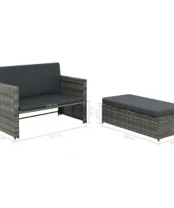 vidaXL 2 Piece Garden Lounge Set with Cushions Poly Rattan Grey