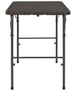 vidaXL Folding Garden Table Brown 120x60x74 cm HDPE Rattan Look