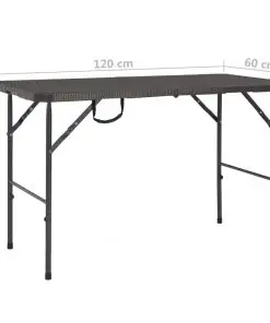 vidaXL Folding Garden Table Brown 120x60x74 cm HDPE Rattan Look